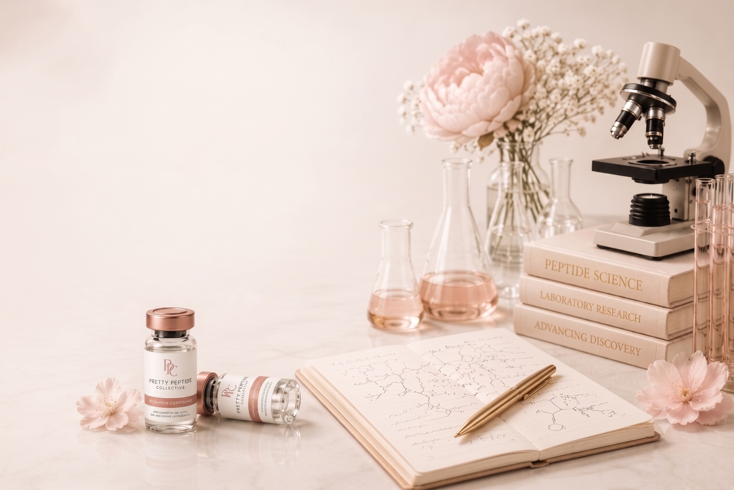 Knowledge Vault research scene with vials, microscope, books and notebook